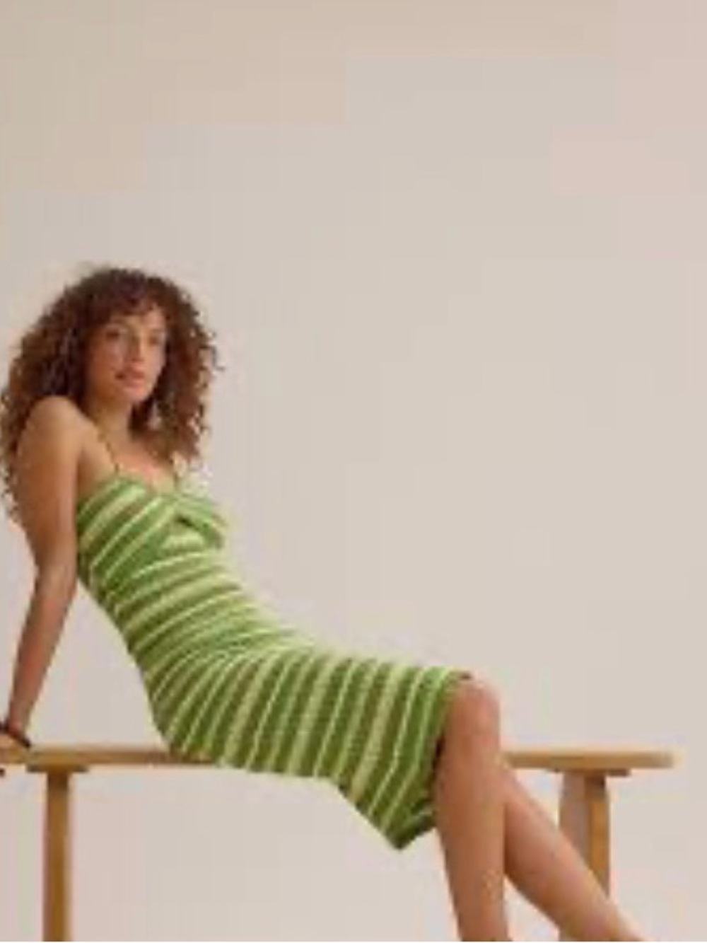 Sincerely Jules Green and Cream Striped Knit Halter Maxi Dress size Small